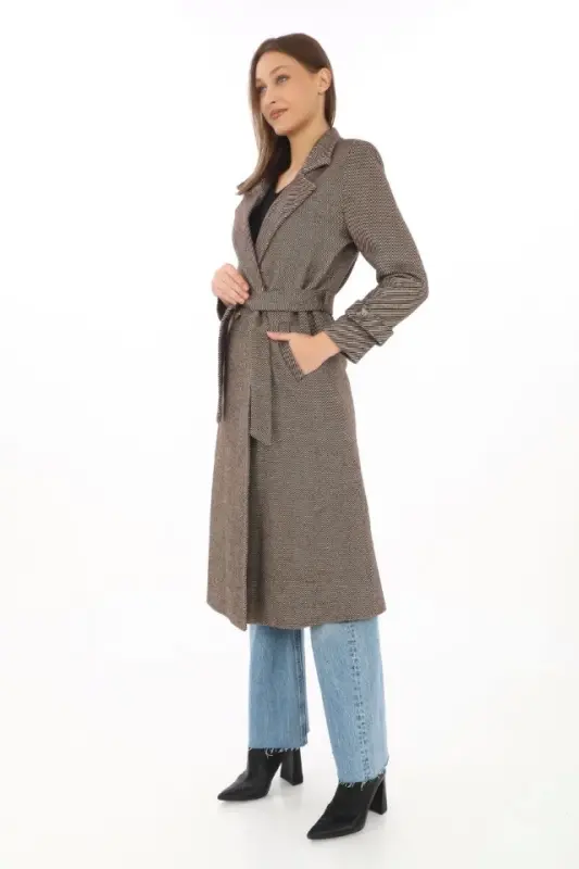 Lined Herringbone Cashmere Blend Coat - Mink - 3