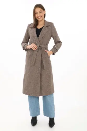 Lined Herringbone Cashmere Blend Coat - Mink - 4
