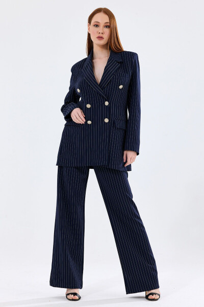 Lined Hürrem Fabric Striped Suit Dress | TK35550 Navy White Striped - 29