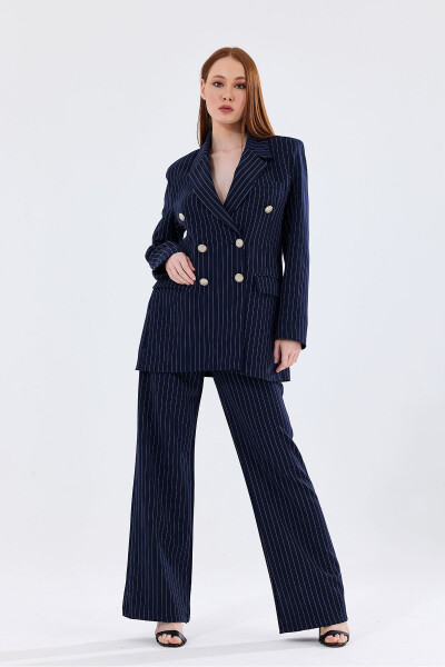 Lined Hürrem Fabric Striped Suit Dress | TK35550 Navy White Striped - 30