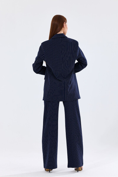 Lined Hürrem Fabric Striped Suit Dress | TK35550 Navy White Striped - 33