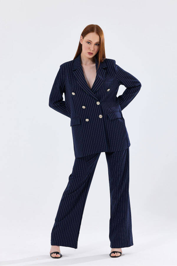 Lined Hürrem Fabric Striped Suit Dress | TK35550 Navy White Striped - 35