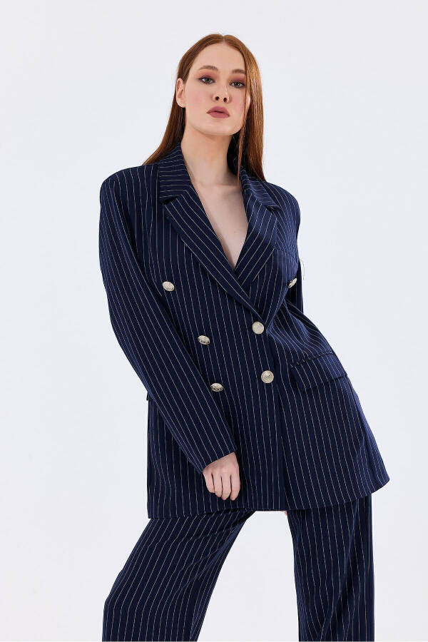 Lined Hürrem Fabric Striped Suit Dress | TK35550 Navy White Striped - 24