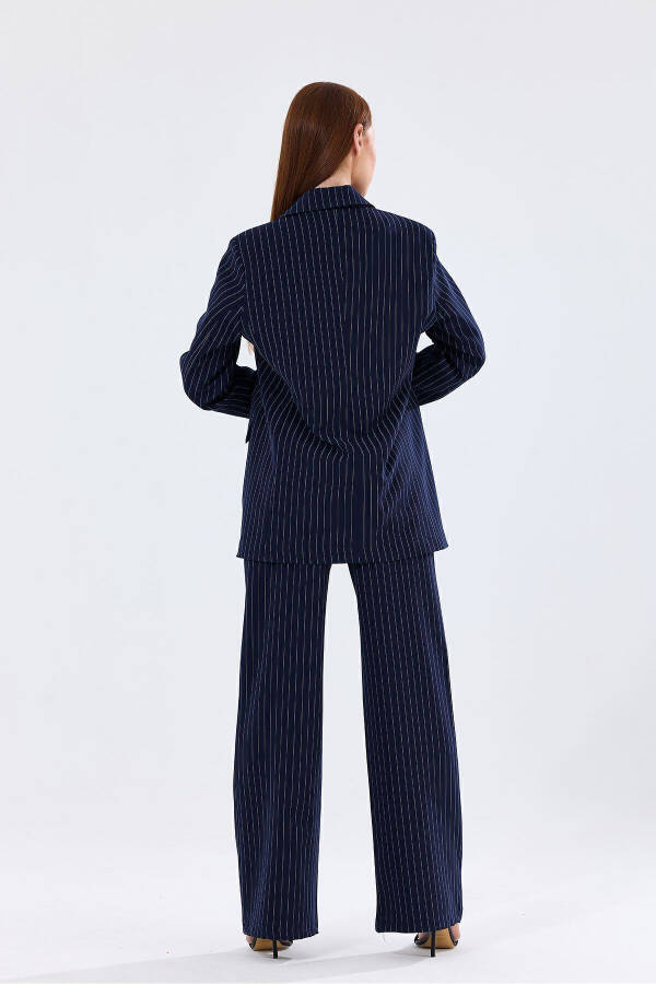 Lined Hürrem Fabric Striped Suit Dress | TK35550 Navy White Striped - 19