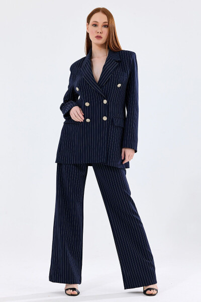 Lined Hürrem Fabric Striped Suit Dress | TK35550 Navy White Striped - 1