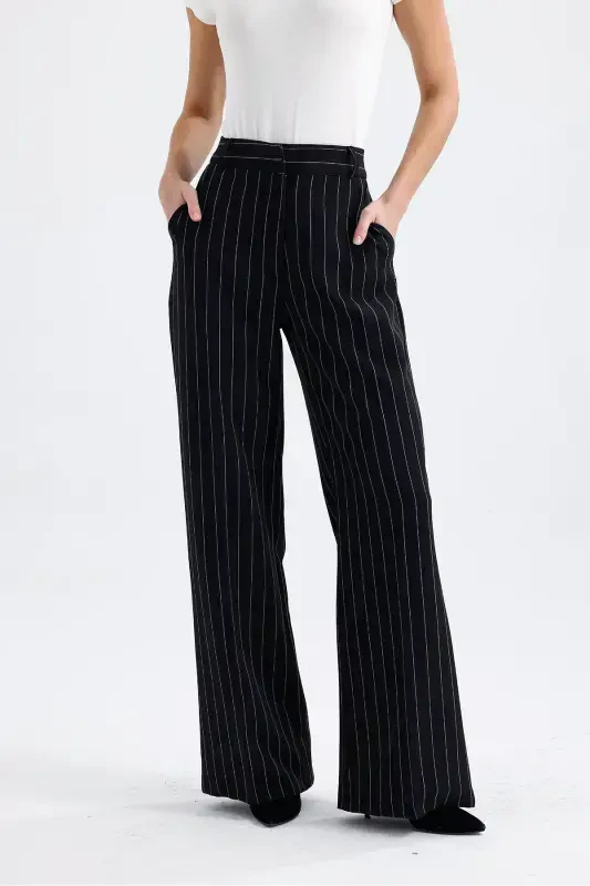 Lined Hürrem Fabric Striped Suit | TK35550 Black White Striped-Black White Striped - 4