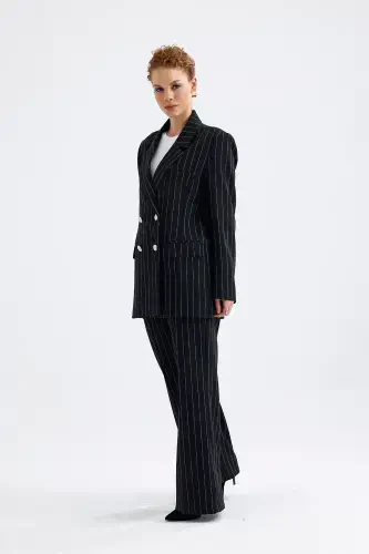 Lined Hürrem Fabric Striped Suit | TK35550 Black White Striped-Black White Striped - 6