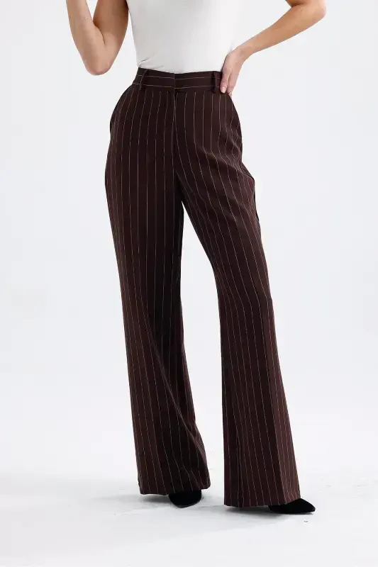 Lined Hürrem Fabric Striped Suit | TK35550 Coffee White Striped-Coffee White Striped - 4