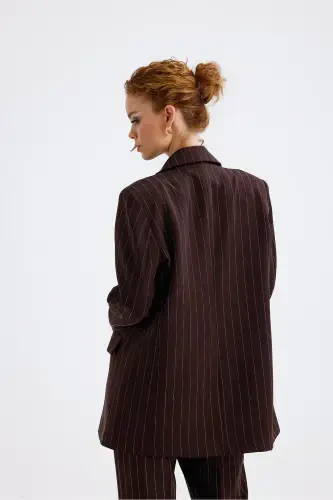 Lined Hürrem Fabric Striped Suit | TK35550 Coffee White Striped-Coffee White Striped - 7