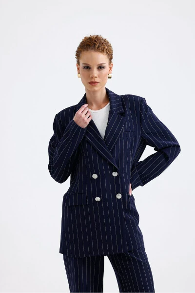 Lined Hürrem Fabric Striped Suit | TK35550 Navy Blue White Striped-Navy Blue White Striped - 3