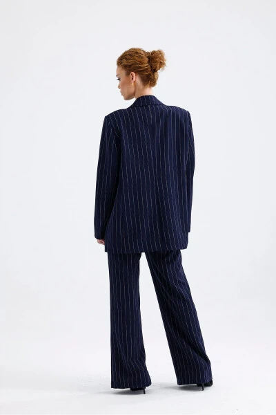 Lined Hürrem Fabric Striped Suit | TK35550 Navy Blue White Striped-Navy Blue White Striped - 5