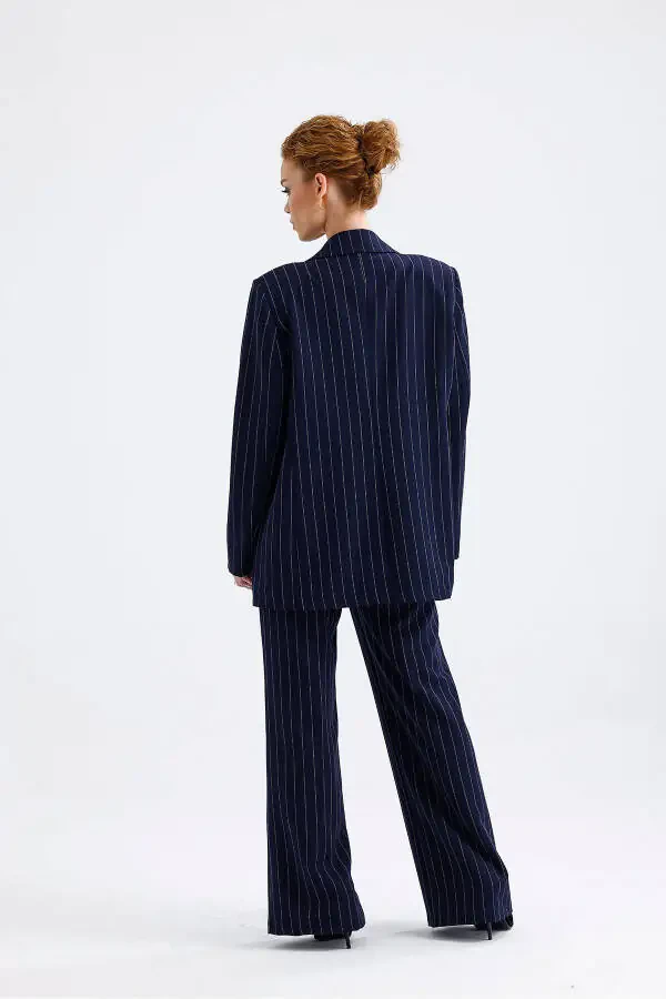 Lined Hürrem Fabric Striped Suit | TK35550 Navy Blue White Striped-Navy Blue White Striped - 5
