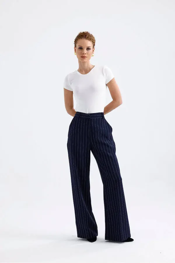 Lined Hürrem Fabric Striped Suit | TK35550 Navy Blue White Striped-Navy Blue White Striped - 6