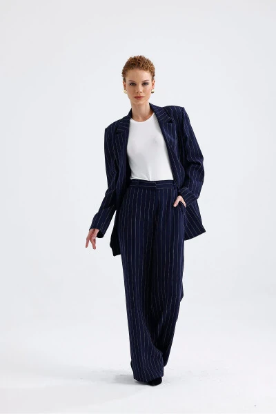 Lined Hürrem Fabric Striped Suit | TK35550 Navy Blue White Striped-Navy Blue White Striped - 7