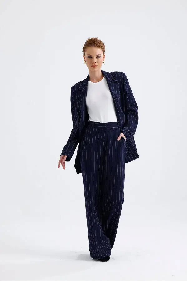 Lined Hürrem Fabric Striped Suit | TK35550 Navy Blue White Striped-Navy Blue White Striped - 7