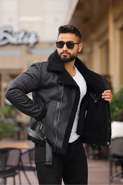 Lined Leather Double-Breasted Coat with Full Fur Lining - RHONES (1)