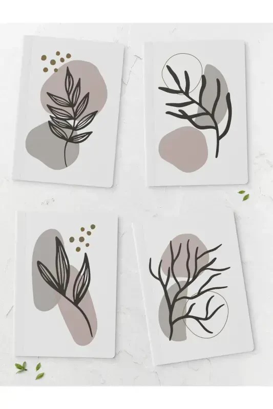 Lined Notebook Set - Botanical Flower - 4 Pieces - 14cm*20cm - 64 Pages-Brown - POSTIFULL