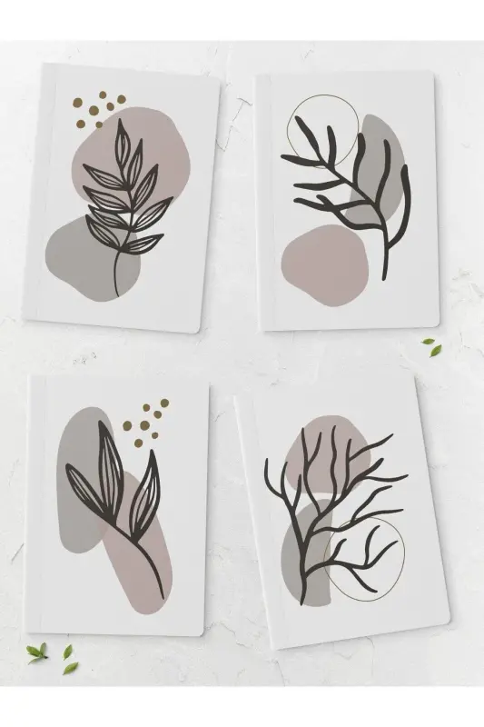 Lined Notebook Set - Botanical Flower - 4 Pieces - 14cm*20cm - 64 Pages-Brown - 1