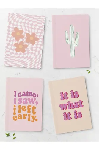 Lined Notebook Set - Pink - 4 Pieces - 14cm*20cm - 64 Pages - Pink 