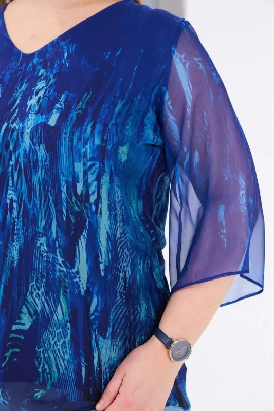 Lined Plus Size Chiffon Blouse Navy - 3