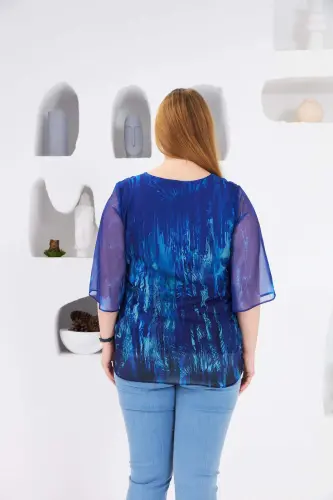 Lined Plus Size Chiffon Blouse Navy - 6