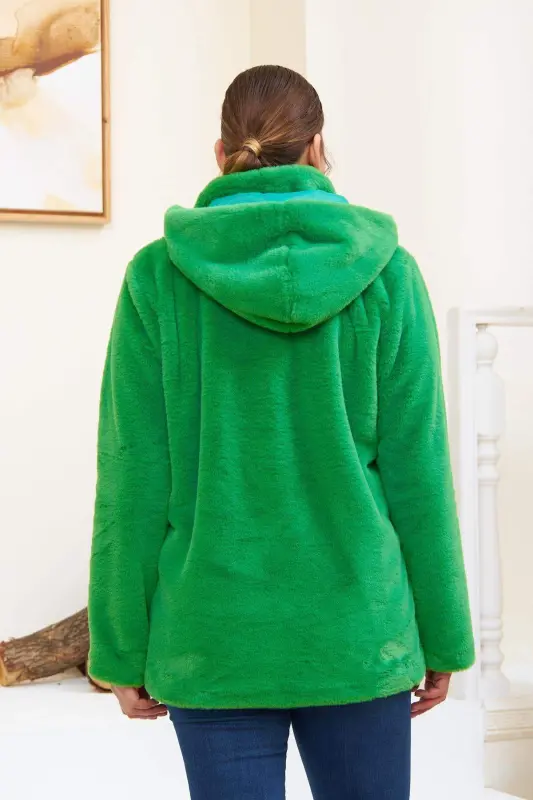 Lined Plus Size Green Plush Coat - 10