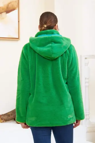 Lined Plus Size Green Plush Coat - 5