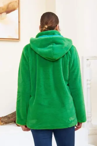 Lined Plus Size Green Plush Coat - 5