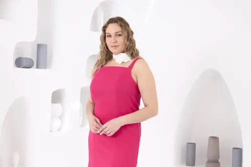 Lined Slit Detail Plus Size Dress Fuchsia - 5