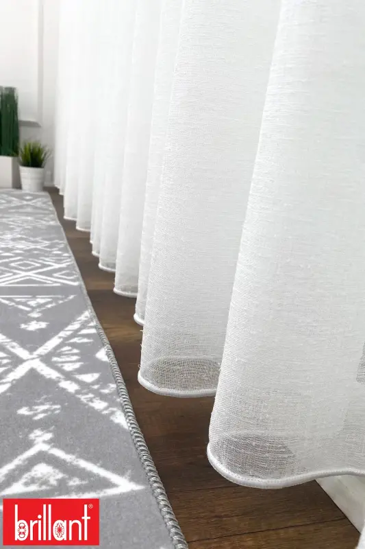 Linen 1/3 Tight Pleated Non-Iron Wrinkle-Free Plain Tulle Curtain-Ecru - BRILLANT