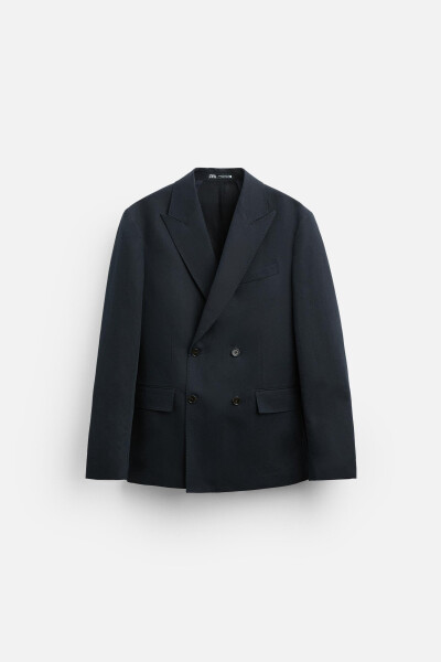 Linen and cotton suit, double-breasted blazer, navy blue. - 5