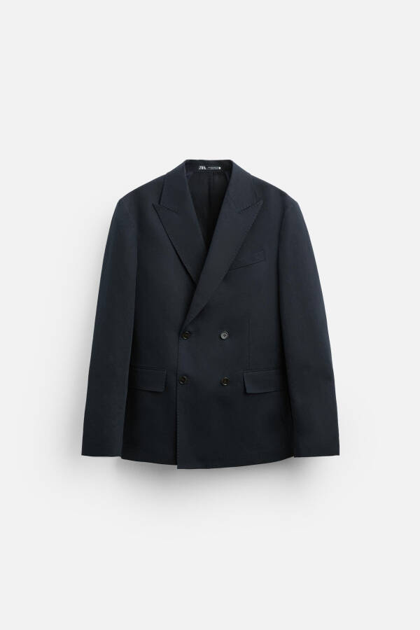 Linen and cotton suit, double-breasted blazer, navy blue. - 5