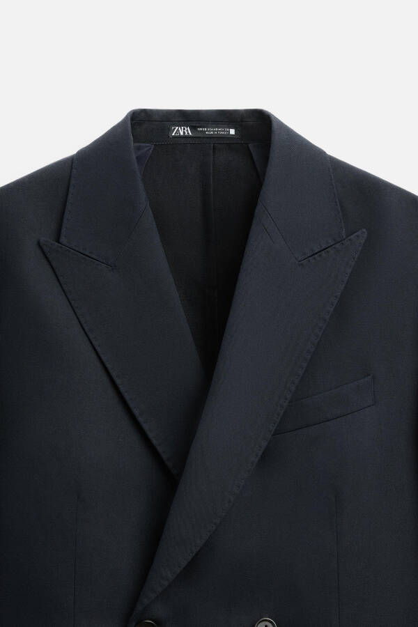 Linen and cotton suit, double-breasted blazer, navy blue. - 7