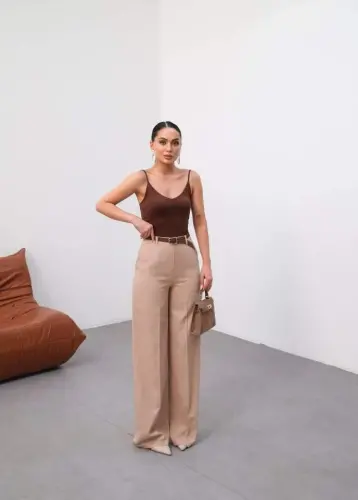 Linen Belted And Draped Palazzo Pants (Belt Included) - 4