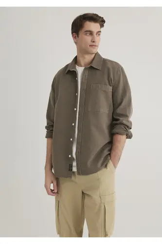 Linen Blend Brown Tencel Shirt Regular Fit - 2