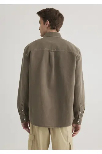 Linen Blend Brown Tencel Shirt Regular Fit - 4