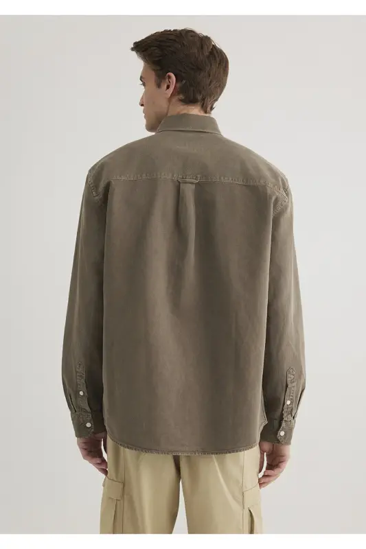 Linen Blend Brown Tencel Shirt Regular Fit - 4