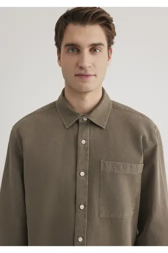 Linen Blend Brown Tencel Shirt Regular Fit - 5