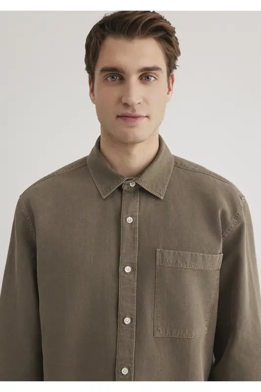 Linen Blend Brown Tencel Shirt Regular Fit - 5