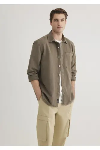 Linen Blend Brown Tencel Shirt Regular Fit - 1