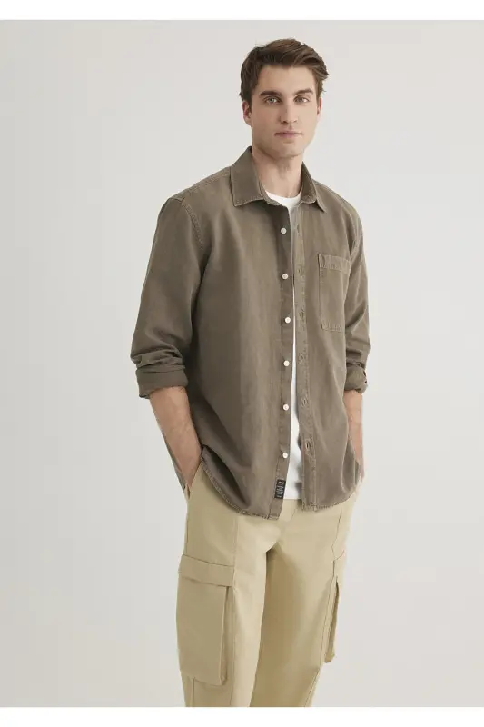 Linen Blend Brown Tencel Shirt Regular Fit - 1