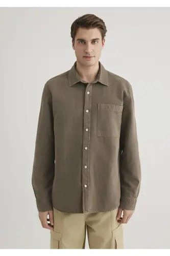 Linen Blend Brown Tencel Shirt Regular Fit - 3