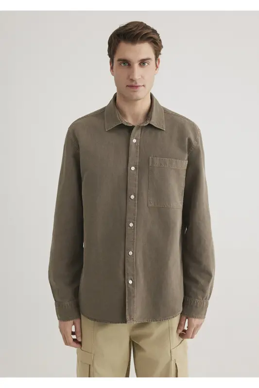 Linen Blend Brown Tencel Shirt Regular Fit - 3