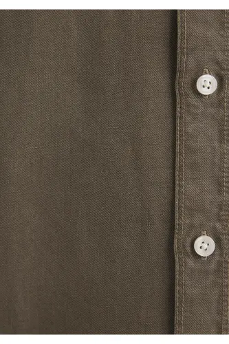 Linen Blend Brown Tencel Shirt Regular Fit - 6