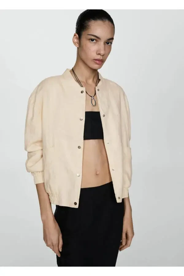 Linen Blend Buttoned Blazer - 1