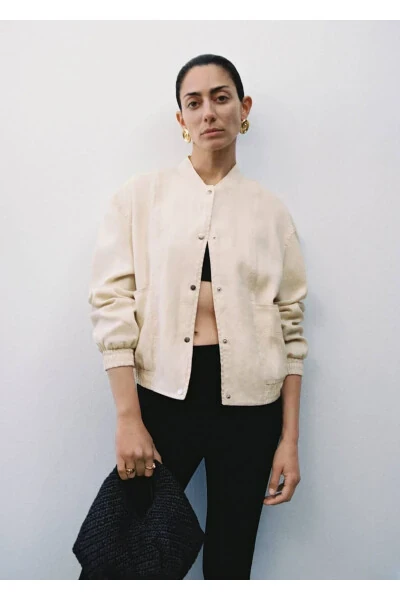 Linen Blend Buttoned Blazer - 6