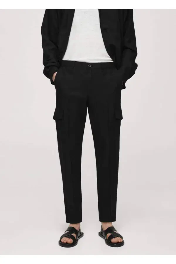 Linen Blend Cargo Pants - 3