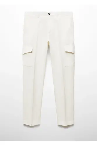 Linen Blend Cargo Trousers - Off White 