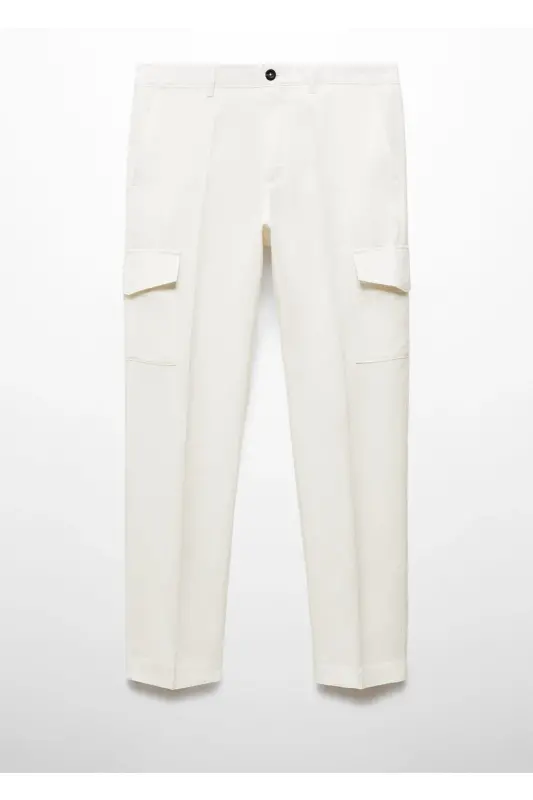 Linen Blend Cargo Trousers - Off White - 1