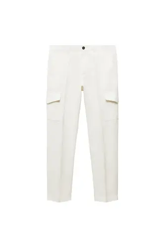Linen Blend Cargo Trousers - Off White - 2